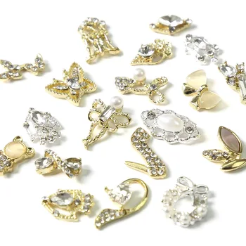 10PCS זהב Bowknot דוב נצנצים, אבנים נוצצות על נייל ארט קישוטים 3D מסמר אבזרים תכשיטי סגסוגת מניקור DIY טיפים קסם