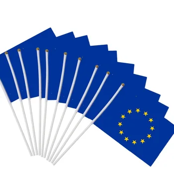 14x21cm 10pcs קטן האיחוד האירופי דגל האיחוד האירופי באנר את היד הדגל הלאומי עם מוט היד לנופף הדגל NC020