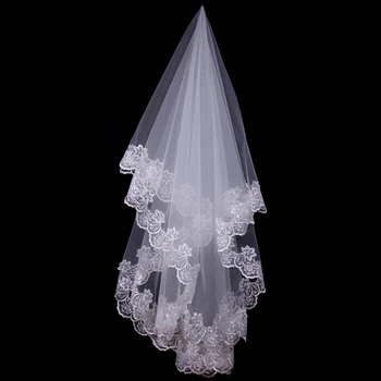 150cm נשים כלה קצרה צעיף חתונה לבנה שכבה אחת תחרה פרחים קצה אפליקציות אביזרים החתונה לנשים הכלה