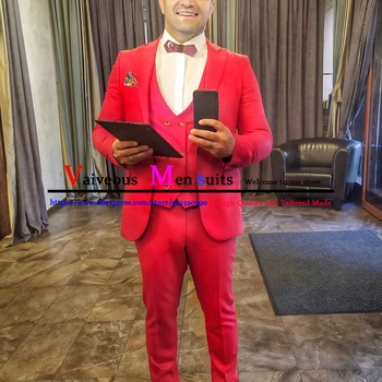 2021 האחרונות עיצוב אדום חליפה של גבר מזדמן אחת עם חזה בוטיק 3 חתיכה להגדיר חתונה נשף טוקסידו חתן שמלה בלייזר Masculino