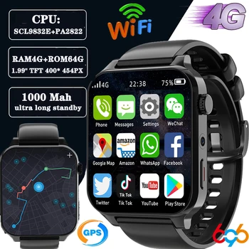 2023 RAM 4GB ROM 64GB 1.99 אינץ 4G לקרוא שעון חכם GPS Wifi מצלמה כפולה SIM Heartrate בדיקות עמיד למים ספורט גברים Smartwatch