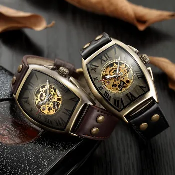 2023 Shenhua Mens אוטומטיים מכאניים שעונים גברים Vitage שעונים האופנה שלד גולגולת שעונים עור גברים שעונים למכירה
