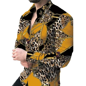 2023 אביב סתיו חדש לגברים קרדיגן הדפסת 3D יומיומי שרוול ארוך חולצת פולו גברים החולצה של גברים העליון