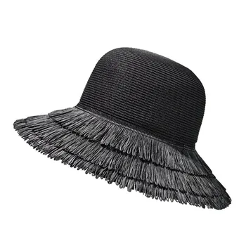 2023 הקיץ כובע לנשים סומבררו סגנון טרופי ציצית ברים שמשיה כובע קש הגנה מפני השמש השמש כובע רחב שוליים החוף הכובע