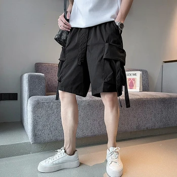 2023 מכנסיים קצרים של הגברים הקיץ אלסטי המותניים צבע טהור אופנת רחוב קצר כותנה האופנה הגברי נשימה מגניב מכנסיים יפן בסגנון מכנסי T18