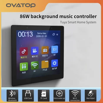 4 אינץ ' Tuya WiFi חכם עגינה מלא מסך מגע קיר מגבר בית חכם מוסיקת רקע מארח יחידת תומך USB TF
