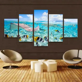 5 חתיכות העולם מתחת למים בד אמנות קיר הפוסטר ולהדפיס הסלון לא ממוסגר 5 לוח HD להדפיס תמונות עיצוב הבית 5 חלקים.