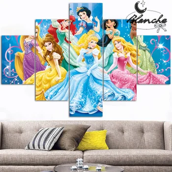 5 חתיכות נסיכת דיסני אלגנטיות היופי להתלבש תמונה קיר אמנות בד הציור המודרני להדפיס עבור ילדים סלון עיצוב הבית