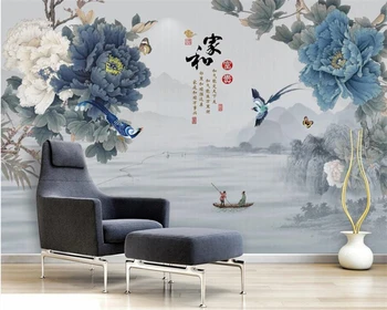 beibehang מותאמים אישית חדשים מודרניים בסגנון סיני מאויירת קלאסית אדמונית פרחים וציפורים ספה טלוויזיה טפט הרקע