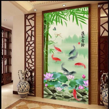 beibehang מסעדה מלון כניסה רקע ציור דקורטיבי גדול ציורי דמות עם דגים תמונות טפטים papier peint