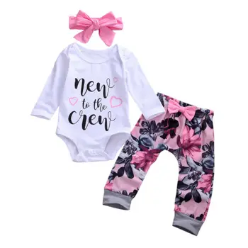 Citgeett אביב 3PCS תינוקות תינוקת שרוול ארוך חדש צמרות רומפר מכנסיים מכנסיים חליפות בגדים להגדיר