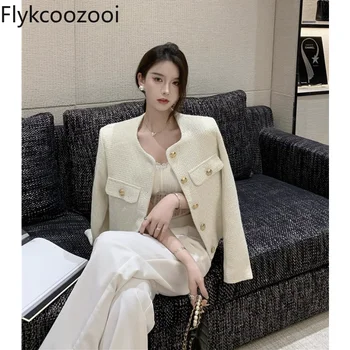 Flykcoozooi נשים האביב מעיל O-צוואר מוצק שרוול ארוך רטרו תכונות חדשות של מעילים & מעילי צעירה להאריך ימים יותר מעיל מקסימום