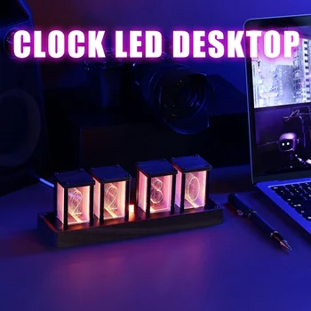 Nixie Tube שעון LED שעון שולחני מודרני זוהר צינור שינוי צבע USB DIY שולחן שעון Led אלקטרוני יוקרה מתכת השולחן שעונים