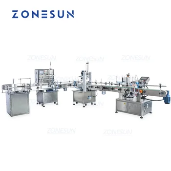 ZONESUN קו ייצור תצורה אוטומטית בקבוק Labeler נוזל מילוי מכסת ותיוג מכונת בקבוק פלסטיק עגול