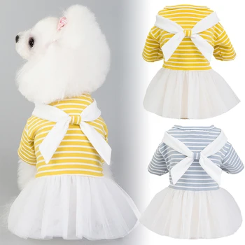 אביב קיץ מחמד בגדים לבנים עניבת פרפר גזה חצאית לכלבים, חתולים טדי הכלב שמלות מתוק בסגנון מחמד בגדי תחפושת כלב