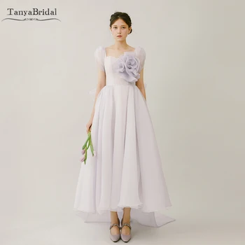 אור Levander אלין שמלות חתונה עם אופנה גדול פרחים גבוה-נמוך חוף שמלות כלה עם עניבת פרפר שיק DW763