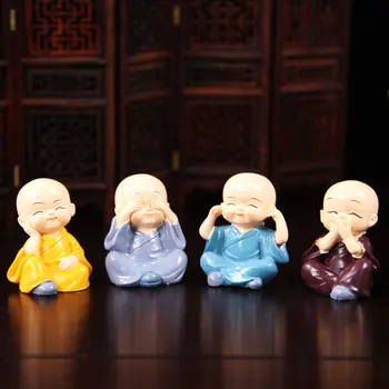 ארבעה קטן נזיר קישוטים מקסימים המכונית קישוטים הבודהיסטית שרף קישוטים דקורטיביים קישוטים ביתיים עיצוב הבית