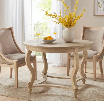 בבית המודרני סביב שולחן האוכל בסלון טבעי שולחן אוכל עץ מלא עם מבנה מעוגל מעץ מלא רגליים 44 