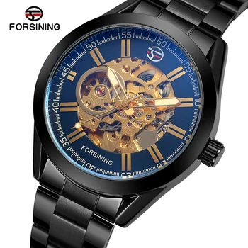 האופנה רטרו קאובוי עיצוב שחור נירוסטה להקת זוהר ידיים מכניות Mens שעון יוקרה אוטומטי שעון יד שעון