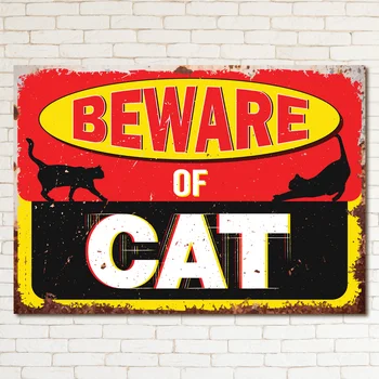 היזהרו חתול הביתה הבית מטבח הומור רטרו שלט מתכת מערת אדם בר פאב פלאק