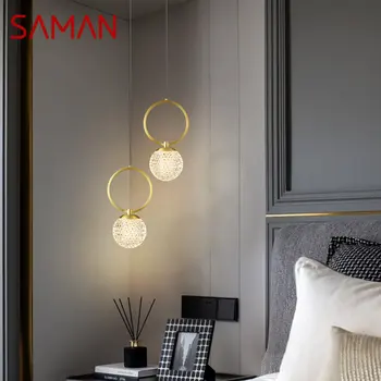 המלון העכשווי נחושת תליון מנורה LED זהב פליז נברשת פשוט וקלאסי יצירתי עיצוב הבית השינה ליד המיטה