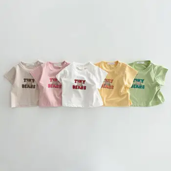 התינוק ממתקים צבע חולצה 2023 הקיץ מכתב חדש אופנה הדפסת חולצות בנות ילדים חמוד בגדי כותנה רך נוח Tshirts