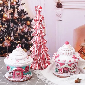 חג מולד Gingerbread בית הממתקים קנדי עץ חג המולד קישוטים לשולחן החג מדף תצוגת אביזרים קישוטים
