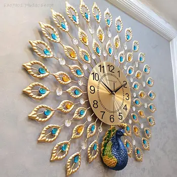 חום! סיני יצירתי פשוט, מודרני בבית שעון 3D טווס שעון קיר הסלון השתק שעון אופנה מעוצב קוורץ שעון
