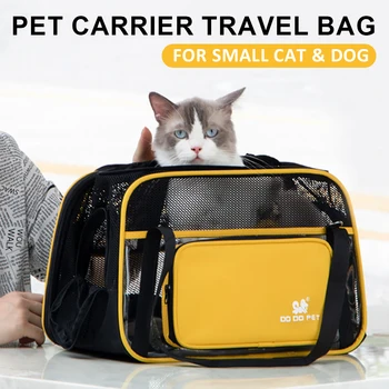 חתול נשא תיק נסיעות חיצונית מחמד כתף לנשימה רשת מתקפל כלבלב קטן, בינוני, כלבים חתולים תיק Tote Bags עבור חברת התעופה.