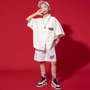 ילד Kpop היפ הופ בגדים מנופחים חולצה שרוול קצר למעלה אופנת רחוב בקיץ מכנסיים קצרים עבור ילדה ילד ג ' אז ריקוד תלבושת בגדים