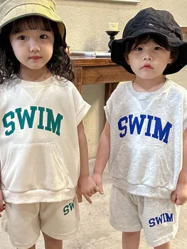 ילדים חליפת קיץ הבנים ספורט בנות 2023 הקיץ הקוריאני חופשי מזדמן תינוק חמוד אופנה סגנון שרוולים קצרים