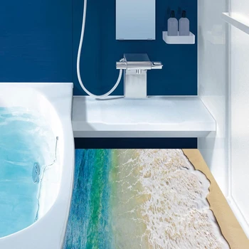יצירתיות 3D Ocean Beach קומה מדבקת טפט עבור בית מלון העיצוב הלא-sli