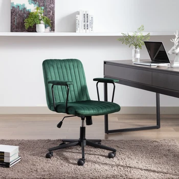 (ירוק) אמצע הגב הכיסא,קטיפה מנהל המסתובב כיסא משרדי עם מסגרת שחורה ,זרוע מסתובבת הכיסא עבור המשרד הביתי.