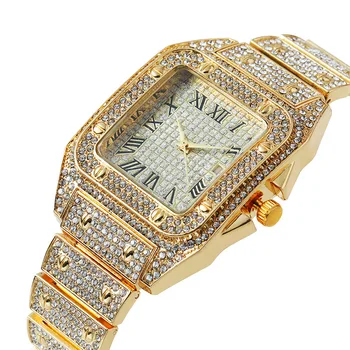 כיכר השעון יהלום Mens שעונים קר בחוץ היפ הופ קוורץ שעון יד אופנה זכר שעון זהב נשים שעוני Dropshipping Relogio