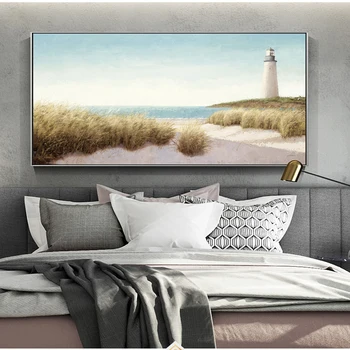 מגדלורים אמנות הקיר הדפסי בד מודרני החוף דקורטיבי אמנות ציורי בד Cuadros תמונות עבור חדר השינה קישוט הקיר