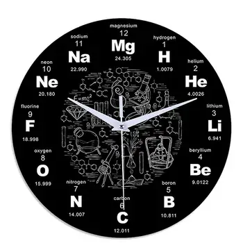 מודרני שעון קיר עם כימיה מדע הטבלה המחזורית סיבוב אקריליק השתקת שעון קיר 12 אינץ ' שחור