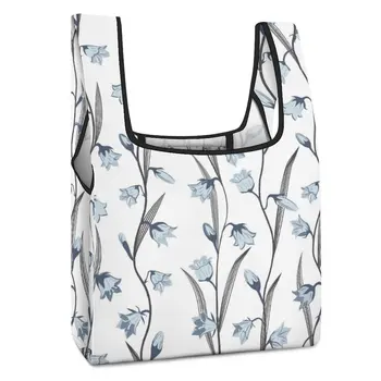 מותאם אישית מודפס שקיות קניות תיק כתף כחול דפוס פרחים קניות תיק מזדמן אישה תיק מתקפל תבניות
