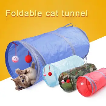 מחמד חתלתול חתול 2-דרך מנהרה מתקפלת צינור תלוי בל כדור אימון משחק צעצוע