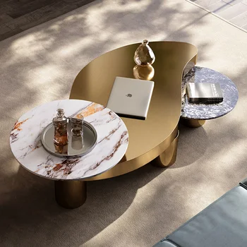 מינימליסטי נירוסטה מיוחד בצורת קפה שולחן אור יוקרה ביתיים רוק שולחן מתכת קפה שולחן.