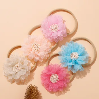 מלאכותי גזה פרח לשיער לילדים בנות חמוד התינוק הנולד לשיער רך אלסטי הכובעים של ילדים אביזרים