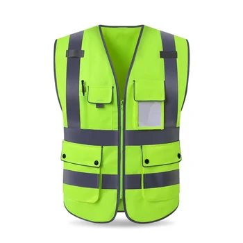 ניראות גבוהה וסט כתום הרוכסן הקדמי חגורת בטיחות עם רעיוני רצועות בנייה Workwear בטיחות וסט כתום