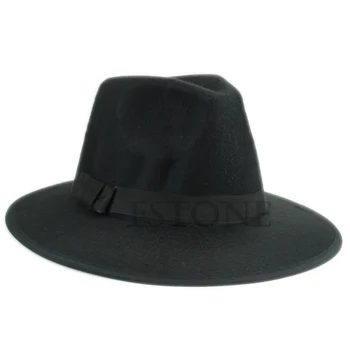 נשים גברת צמר רך הרגשתי פדורה רפוי קלוש שוליים רחבים Bowknot כובע מגבעת