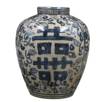עתיקים פורצלן Jiajing, נצבע ביד, Xizi דפוס, כחול לבן, צנצנת, משפחה קישוט אוסף