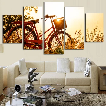 צבע חמה אופניים ציורים 5 חתיכות בד אמנות דקורטיבית פופ צילום מודפס על בד בפוסטר והדפסה על הסלון