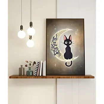 רטרו מתכת פח סימן אני אוהבת אותך עד הירח & בחזרה פוסטר חתול שחור עיצוב חתול שחור אמנות הדפס חתול שחור אמנות קיר מתכת