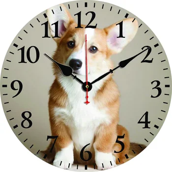 רטרו תחש גור כלבים רקע הכלב קיר שעון מופעל על סוללה שקט קוורץ אנלוגי כפרי חווה סיבוב השעון
