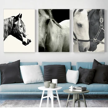 שחור לבן סוס הנורדי, פוסטרים, הדפסי אמנות קיר דקורטיבי תמונה בד הציור. סלון עיצוב הבית ממוסגרים