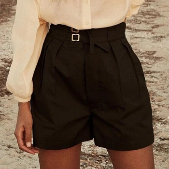 שחור פשוט עם קו מותן חליפת מכנסיים נשים קיץ חדשות בגזרה גבוהה קו-מכנסיים רחבות מזדמן יוממות כל-התאמה
