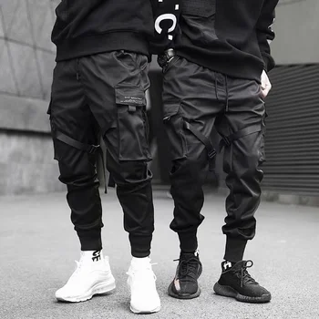 שחורים גברים מזדמנים היפ הופ רצים מטען מכנסיים אופנה רב כיס חופשי אופנה מכנסיים אופנת רחוב Techwear טריינינג