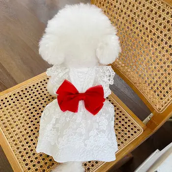 תוספות הקיץ כלב חדש הבגדים שמלת החתונה קשת שמלת תחרה טדי בישון כלב חתול בגדים הוואי להתלבש כלב חמוד שמלות